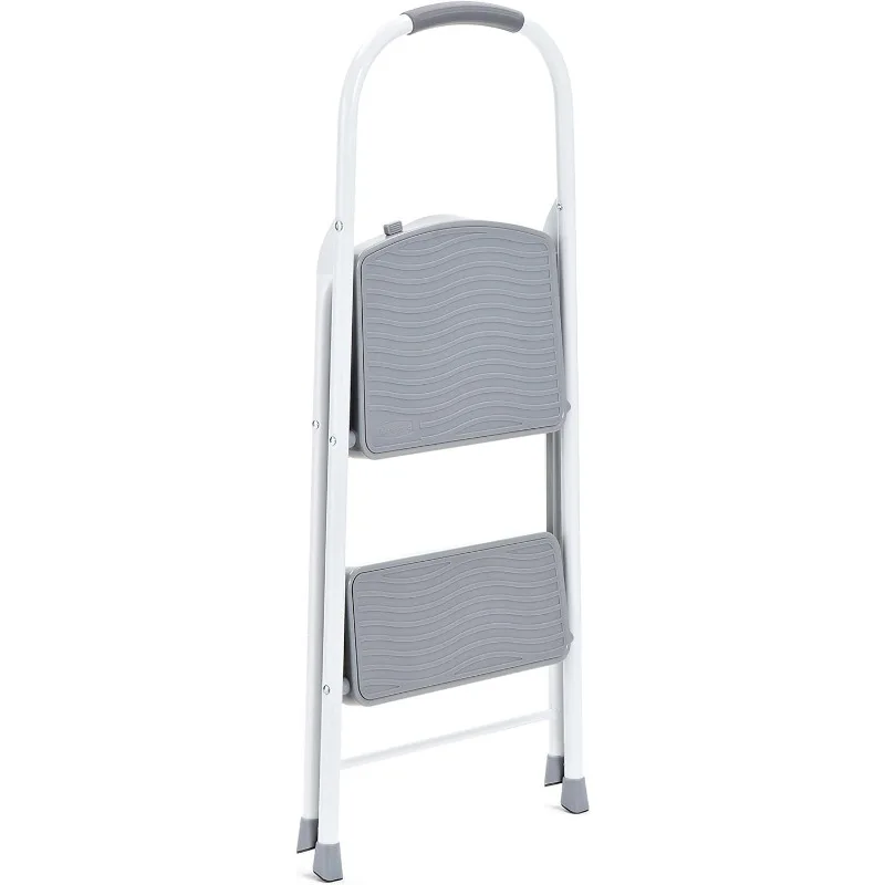 2-Step Steel Step Stool Ladder with Hand Grip, ANSI Type 2 Duty Rating, 225 lb Capacity, White