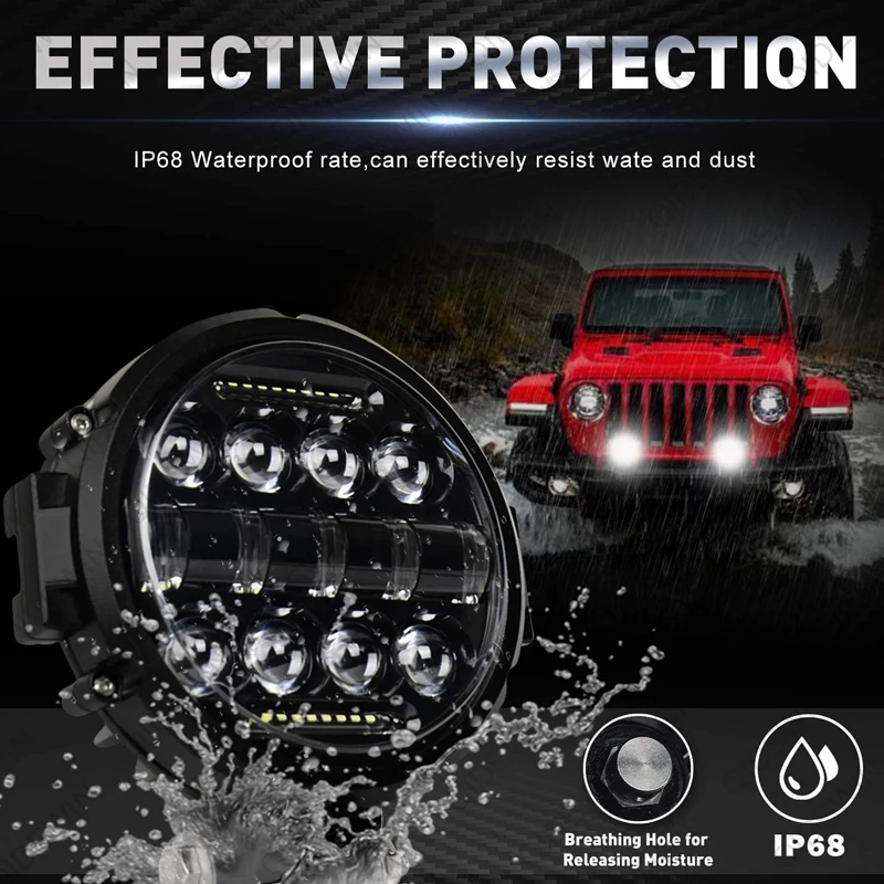 2PC Round 7 Inch 150W Aluminum Alloy LED Work Light Bar Multifunctional High Power Spotlight Driving Lamp fog lamp