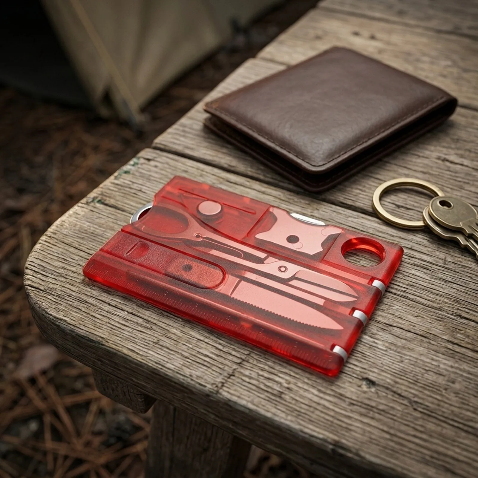 Survival Card 14-In-1 3.2 * 2.2 * 0.2in 8.2 * 5.6 * 0.5cm Black Black Red Button Battery Pocket Tool Kit  Survival