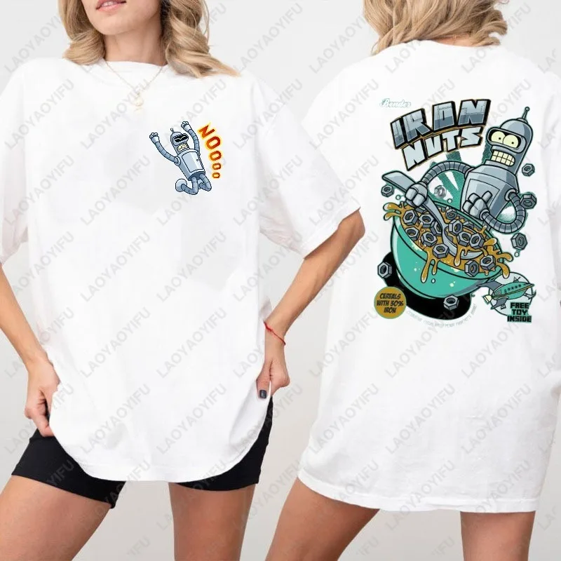

Iron Nuts Futurama Robot Cartoon Graphic Unisex T-Shirt Summer Casual Streetwear Fashion Trendy Men Women Funny Sci-Fi Lover Tee