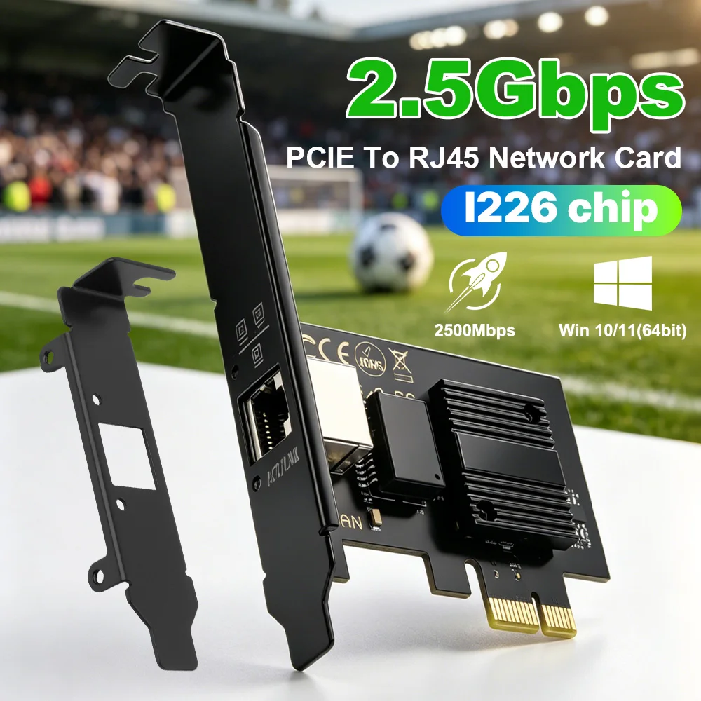 2.5G PCI-E Network Card i226 100/1000/2500Mbps Single Port RJ45 Interface LAN Gigabit Adapter for PC Desktop Server Gaming