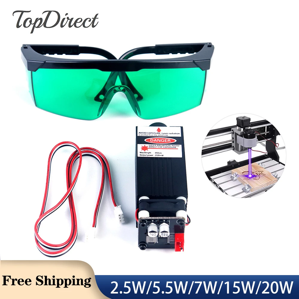 

TopDirect CNC 20W Laser Module Wood Working Tools Laser Engraving Machine Head with Protective Goggles for CNC Cutting Machine