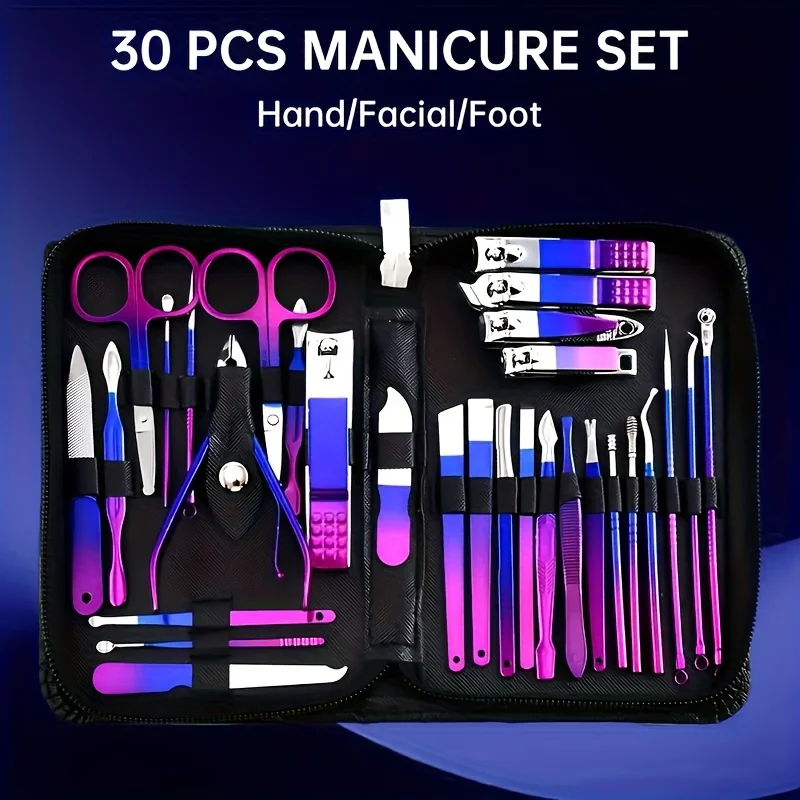 

30pcs Professional Stainless Steel Nail Care Kit Gradient Manicure Set & Storage Case Heavy-Duty Nail Clipper Gifts