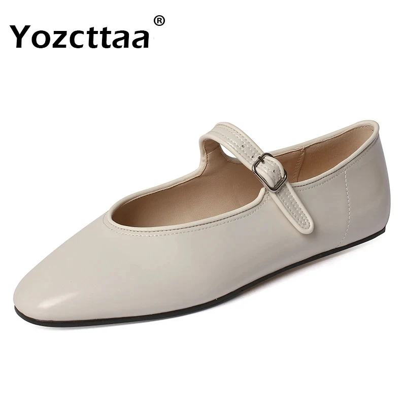 

Yozcttaa Size 34-39 Women Ballet Flats Shoes Genuine Leather Buckle Strap Low Heels Spring Shoes 2025 Casual Daily Office Dress