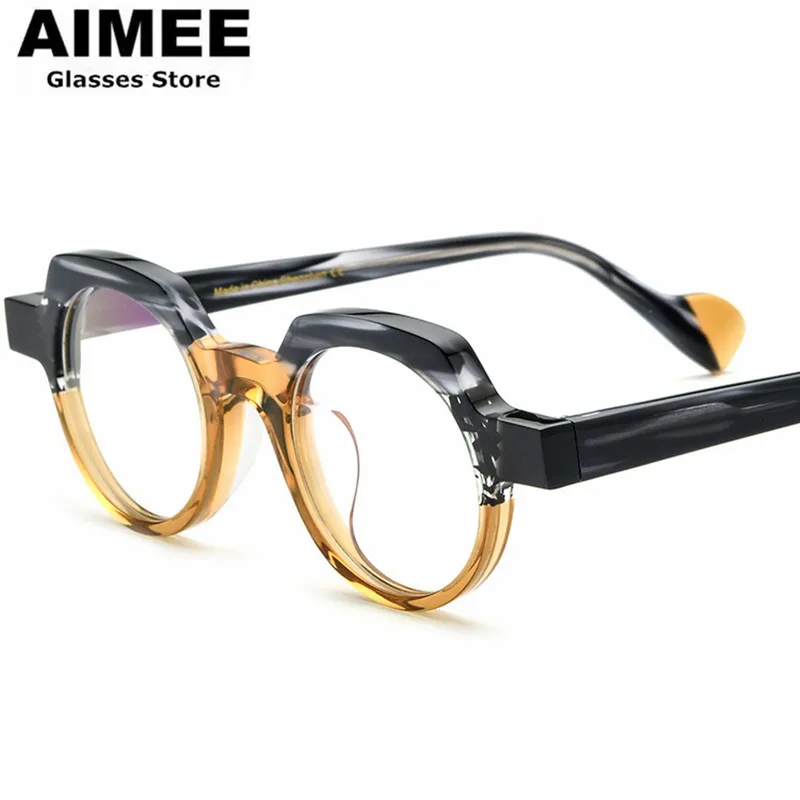 Persönlichkeit Polygon Runde Acetat Brille Rahmen Männer Optische Brillen Trend Designer Frauen Myopie Brillen Anti Blau Linsen Gafa