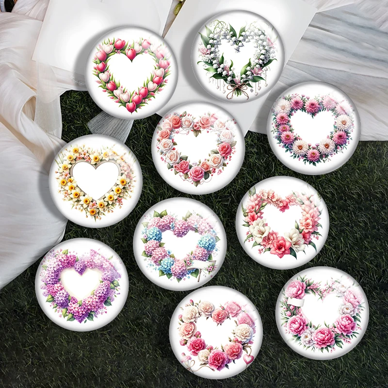 

Love wreath flower 10pcs mix 12mm/18mm/20mm/25mm Round photo glass cabochon demo flat back Making findings