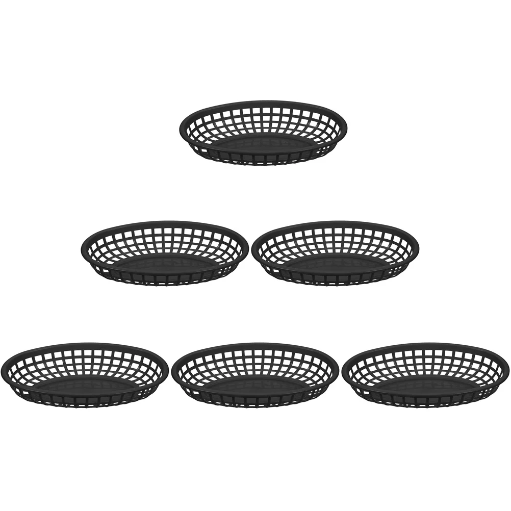 

6 Pcs Shaped Fast Food Baskets Black Snack Serving Plate Snack Containers Fruit Plates Home Kitchen Storage Decor