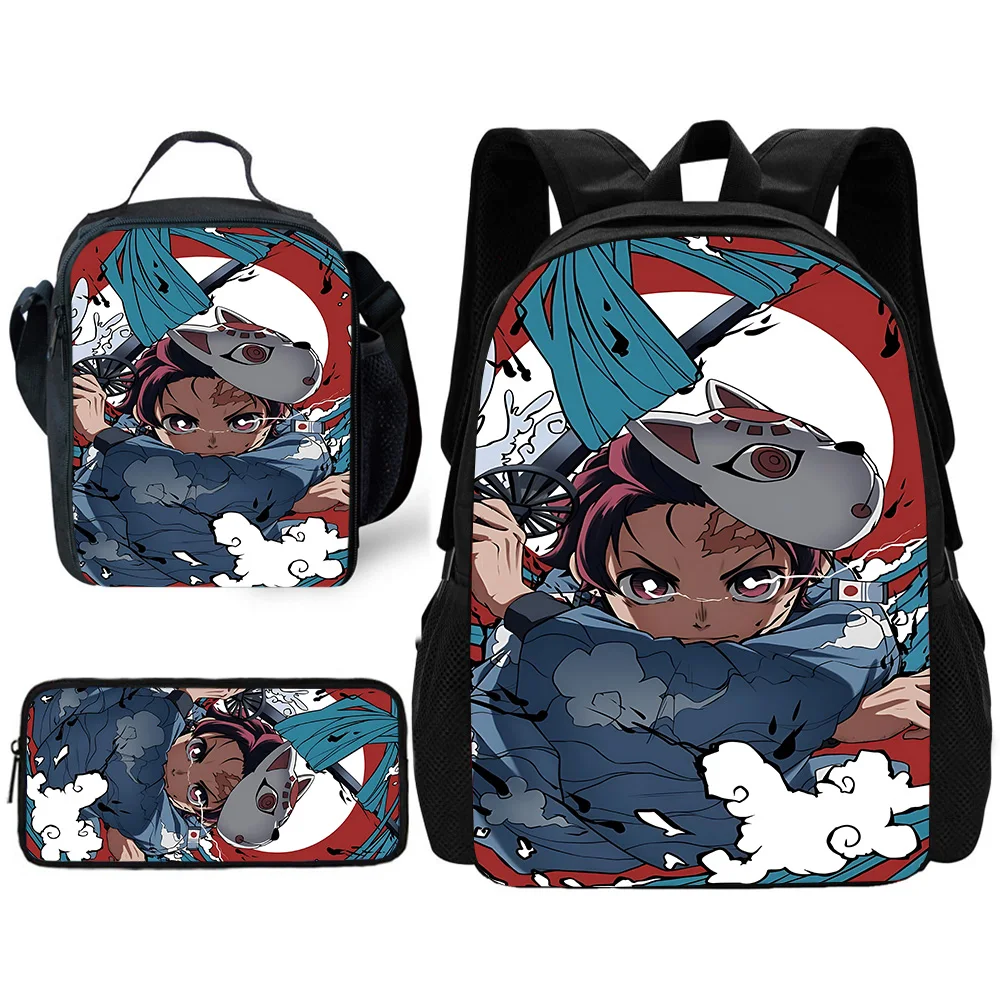  Anime D-demons Slayers Child School Backpack with Lunch Bags ,Pencil Bags ,School Bags for Boys Girls Best Gift