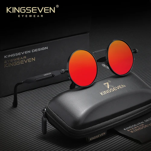 Imagen 2 del producto KINGSEVEN Gafas de sol redondas polarizadas para hombre, estilo retro vintage, gafas de sol Steampunk para hombre
