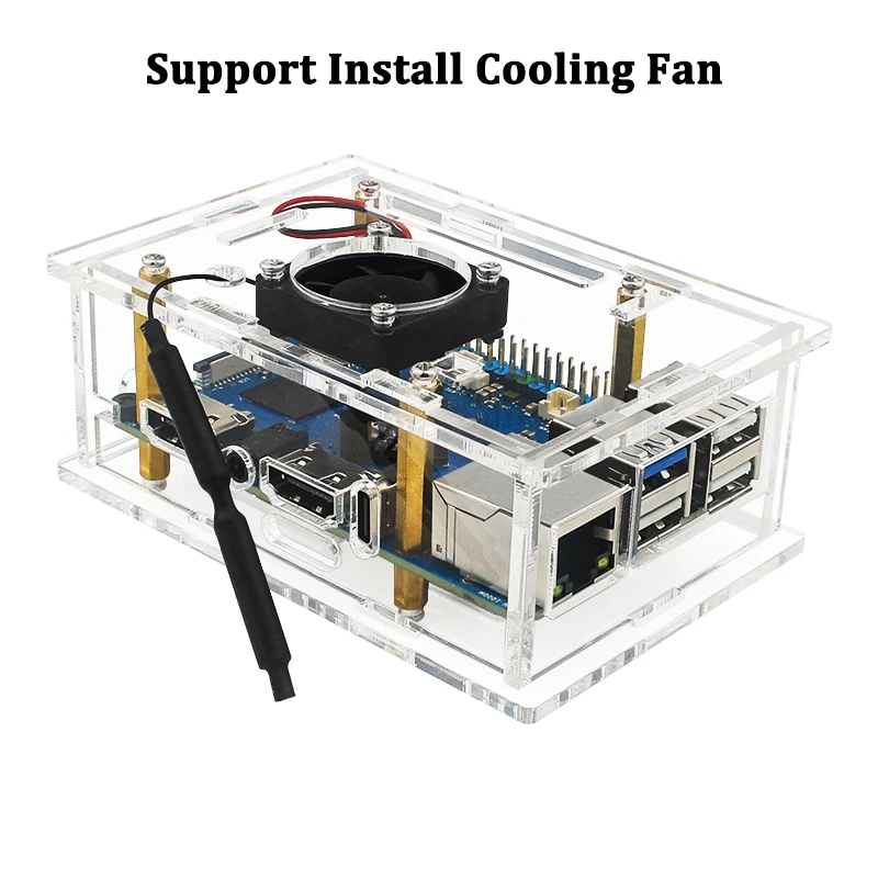 Acrylic Orange Pi 5 Pro Acrylic Case Active Cooling Protective Shell Optional Fan Antenna for Orange Pi 5 Pro Development Board