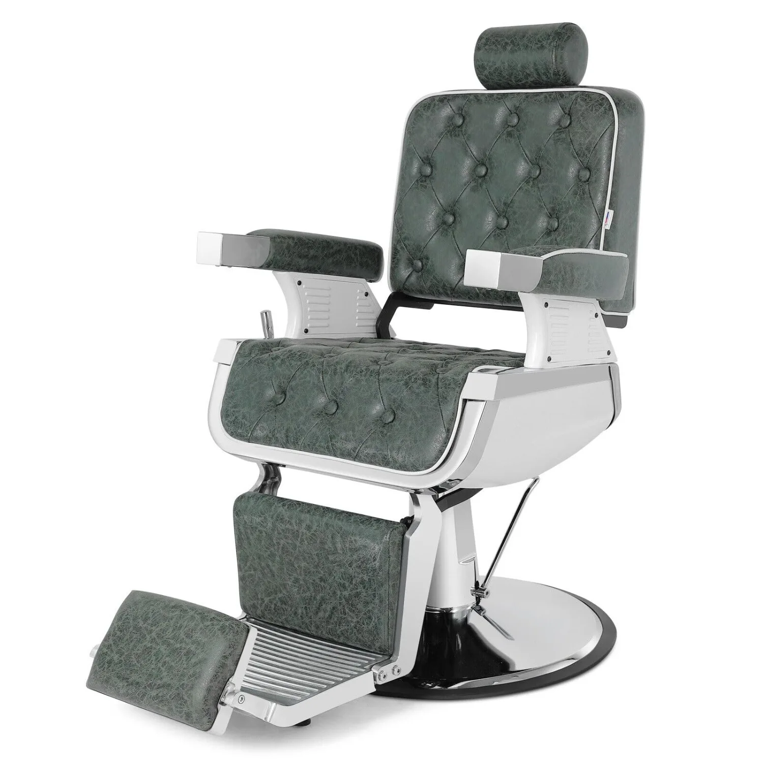 Barber Chair Heavy Duty Hydraulic Recline Salon Chair (Green) | Heavy-Duty Round Base, PU Leather Barbershop