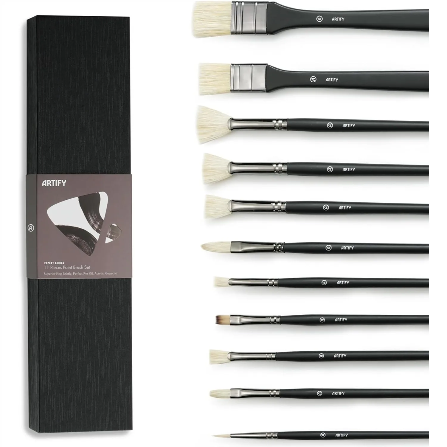 

11 Pcs Oil Paint Brush Set with Natural Hog Bristle for Oil Acrylic Gouache and Bonus Nylon Brush