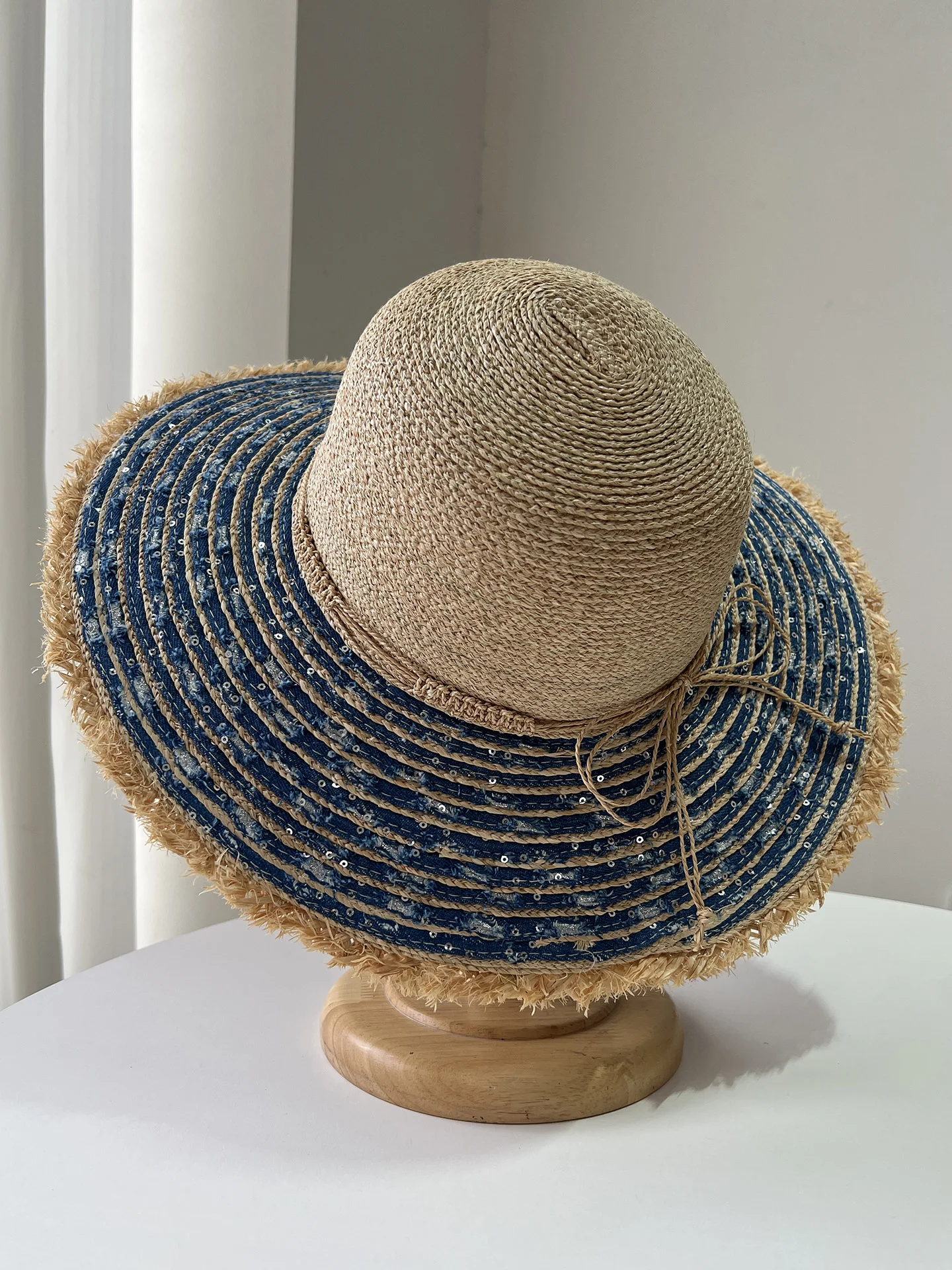 lafite-women's-straw-hat-summer-sunscreen-large-brim-beach-holiday-fashion-sequin-edged-natural-grass-sun-hat-foldable