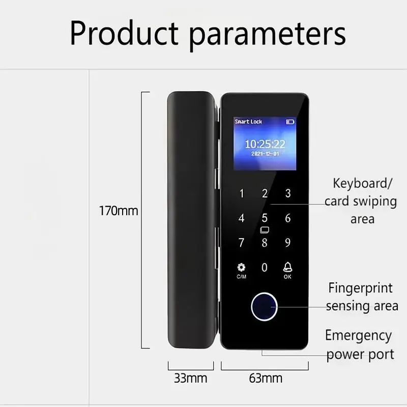 Glass Door Fingerprint Lock With Thickness Of 10-12mm Normally Open/Closed Mode No Need To Punch Holes Clip-type Installation