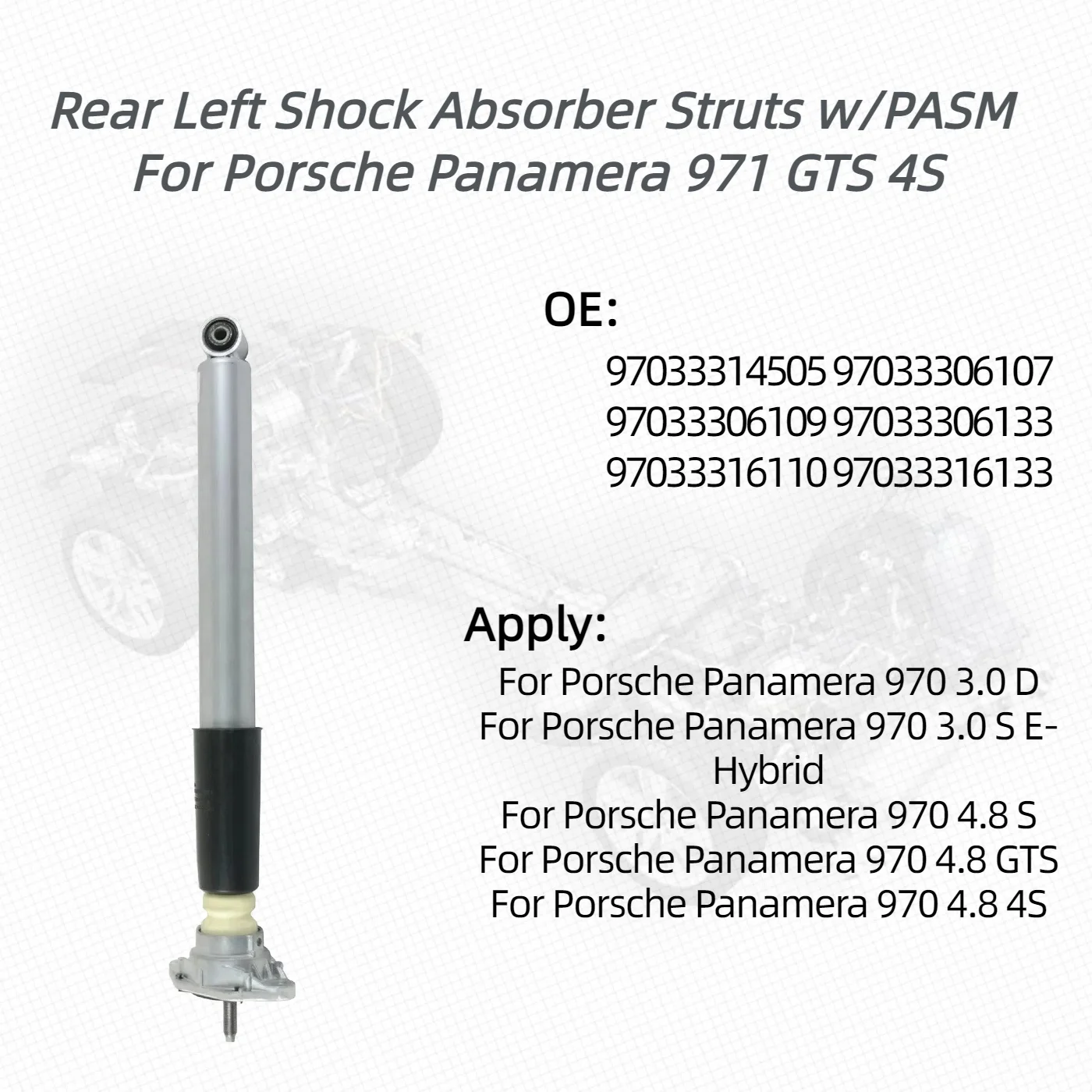 Entretoises d'amortisseur arrière avec PASM pour Porsche Panamera, 971, GTS, 4S, 97033314505, 97033306107, 97033306109, 1 pièce