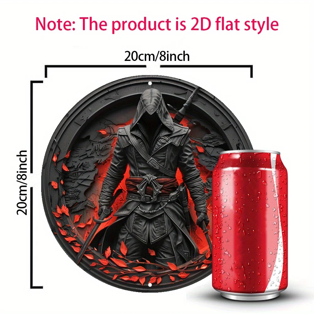 High Definition Metal Tin Sign Assassin Creed Themed 3D Effect Round Wall Art Decor for Game Fans Bedroom Living Room and Man Ca