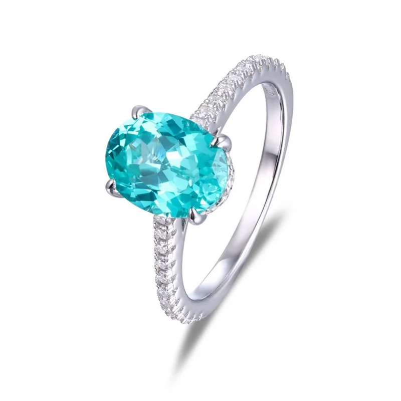 

KEEP YES 2ct 7*9mm Personalized Lab-Grown Paraiba Gemstones Oval Shape Rings for Women 100% 925 Silver Wedding Fine Jewelry