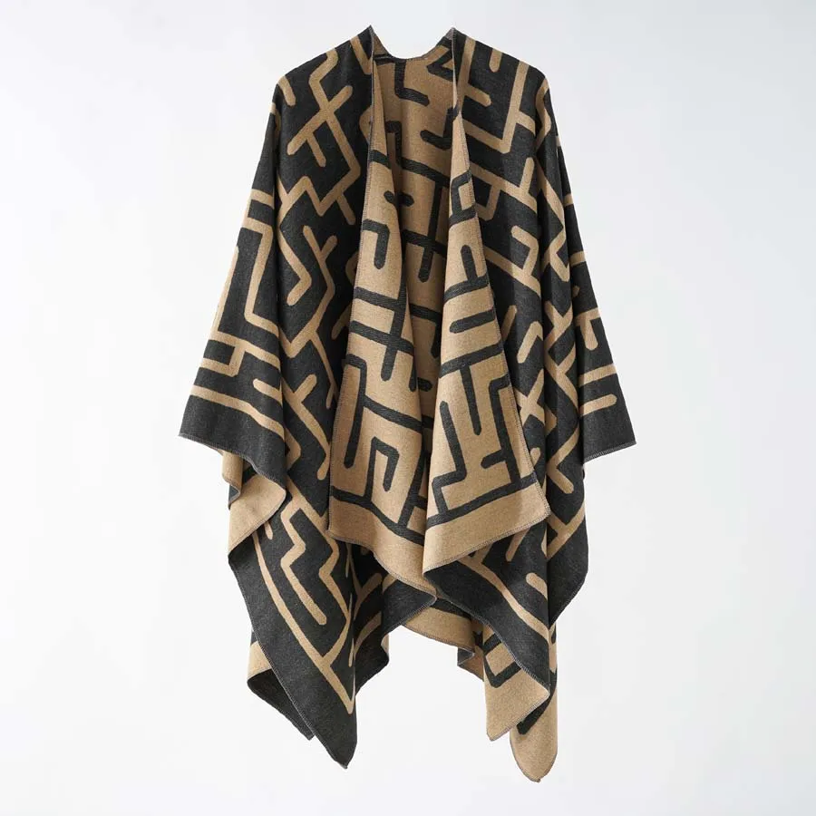 New Fashion Maze Plaids Split Cape Big Shawl Spring Autumn Leisure Travel Warm Shade Wraps Cappa