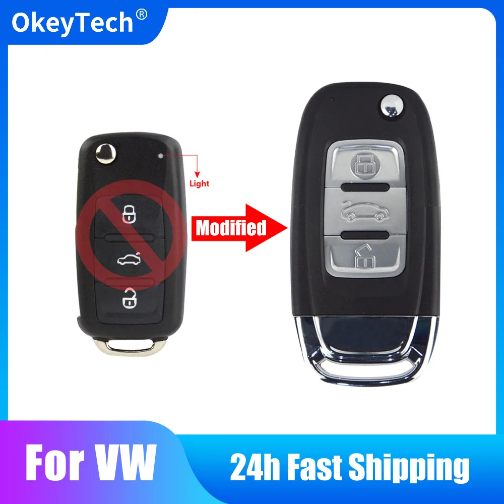 OkeyTech Modified Car Key Shell Case Fob For VW Caddy Eos Golf Jetta Skoda Tiguan Beetle Polo Pass Passat B5 For VolksWagen Seat