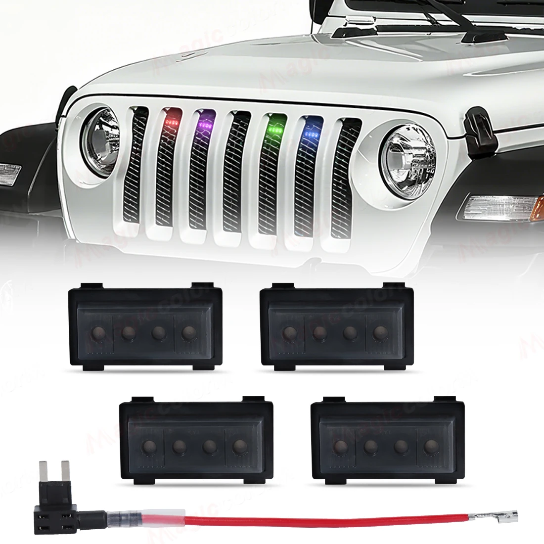 

4PCS RGB Grille Lights For Jeep Wrangler JL JLU 2018 2019-2025 Front Grid Warning DRL Daytime Running Lamp Daylights APP Remote