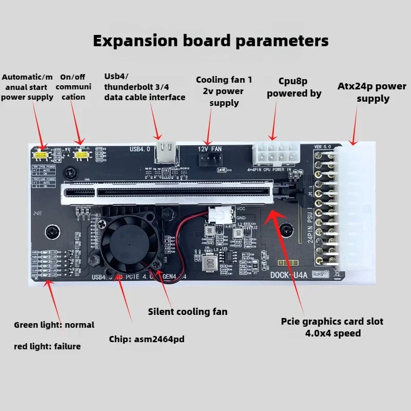 EGPU 썬더볼트 3/4 USB4 노트북 그래픽 카드 외부 브래킷 GPU 독, NUC ITX STX 노트북 PC용 rtx4090 ATX PCIE 4.0 40Gbps