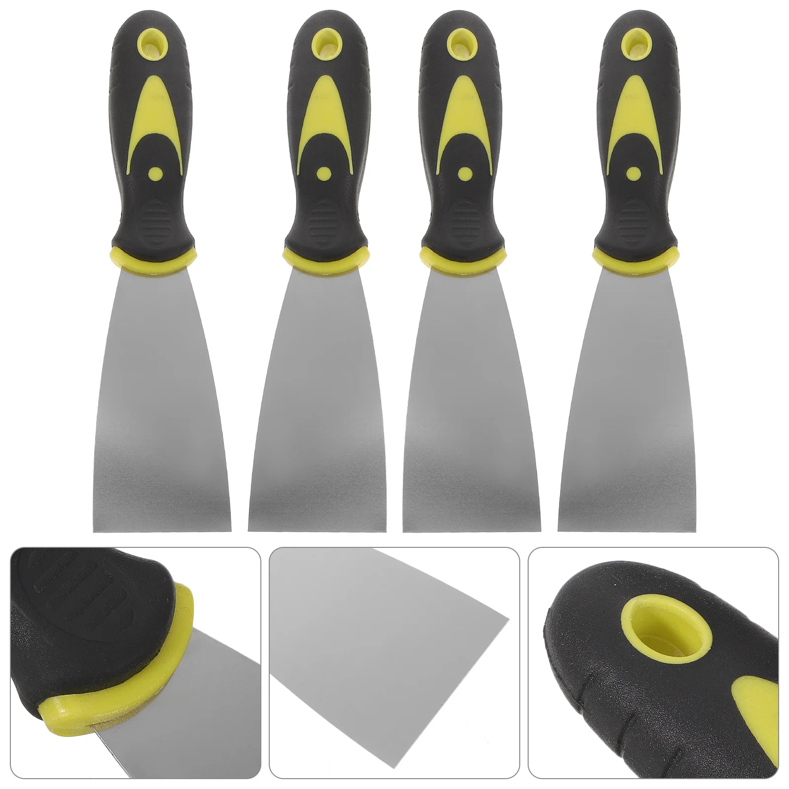 4Pcs Dual Color Handle Stainless Steel Spatula Set for Wallpaper Decals Removal and Patch Repair Work Metal Scraper