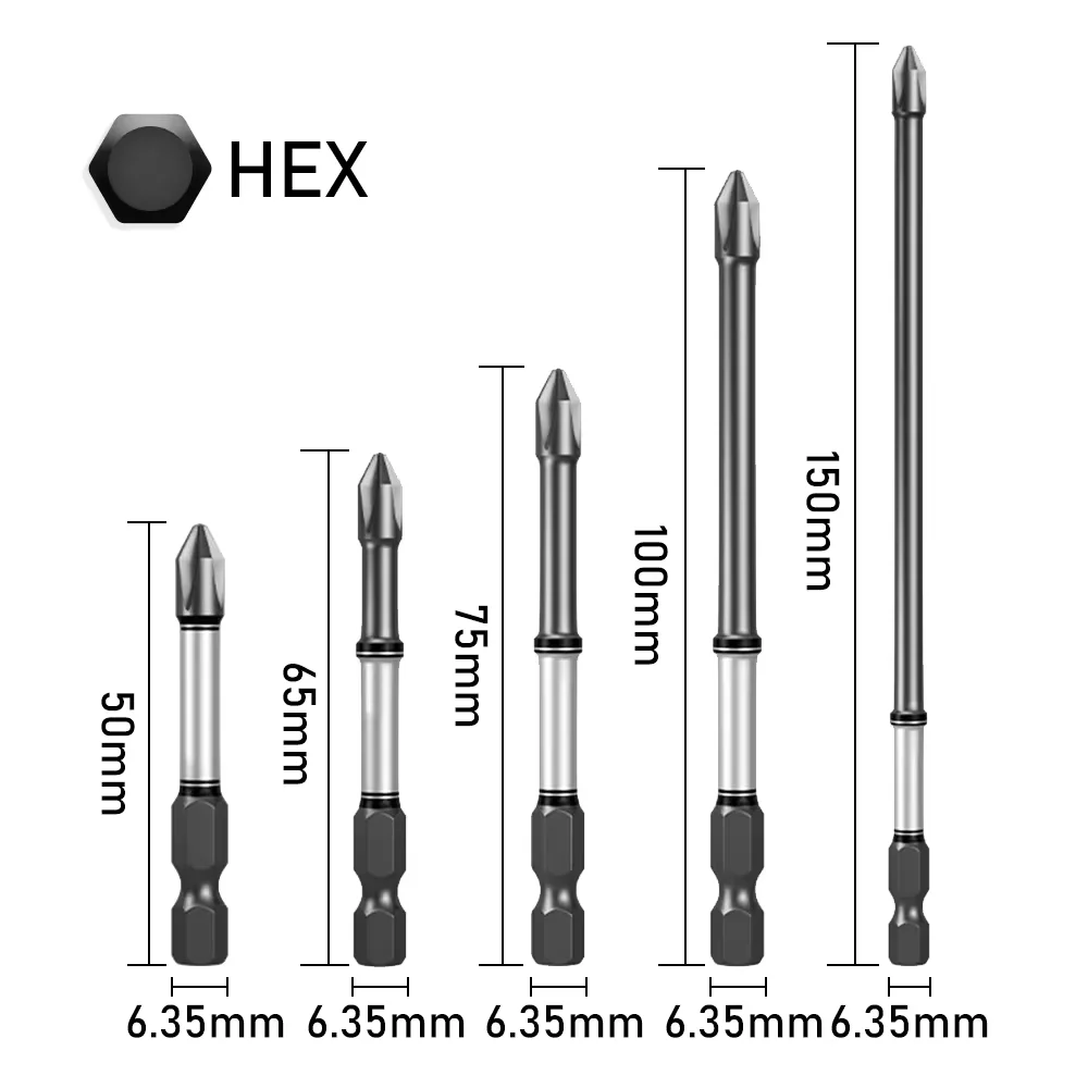 10Pcs 50/65/75/100/150mm PH2 Cross Screwdriver Set S2 Steel with Magnetic Tip for Power Screwdriver Drill Impact Driver