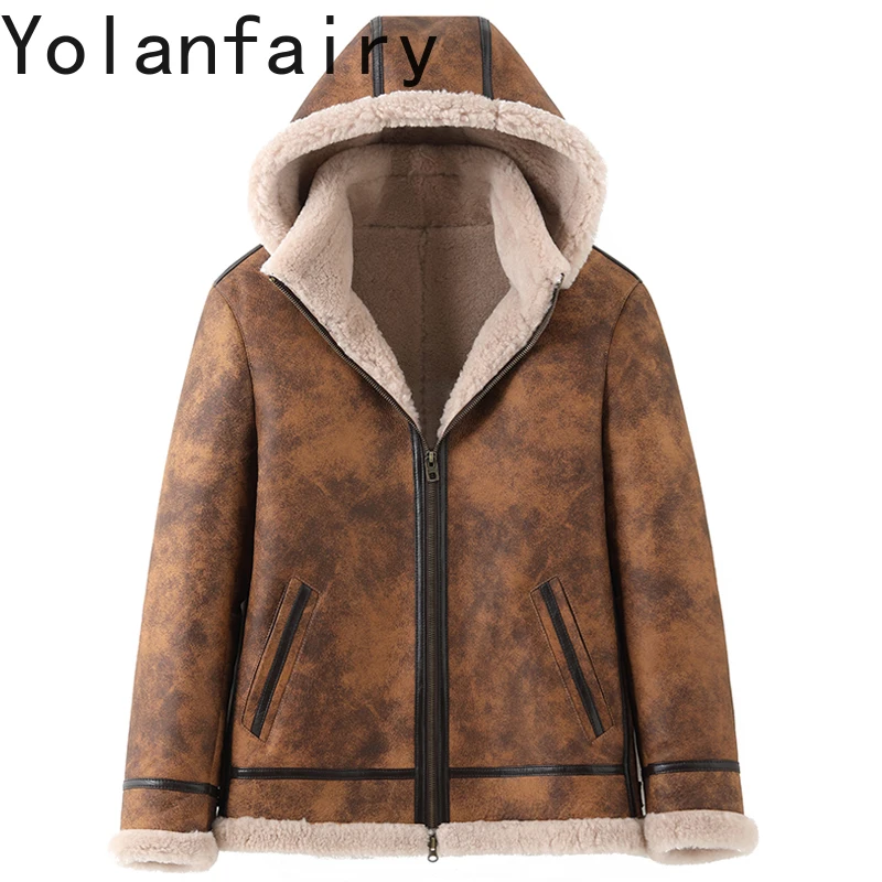 

Original Real Fur Coat Men's Clothing Winter New in Outwears Short Hooded Detachable Merino Sheep Natural Fur and Leather Coats