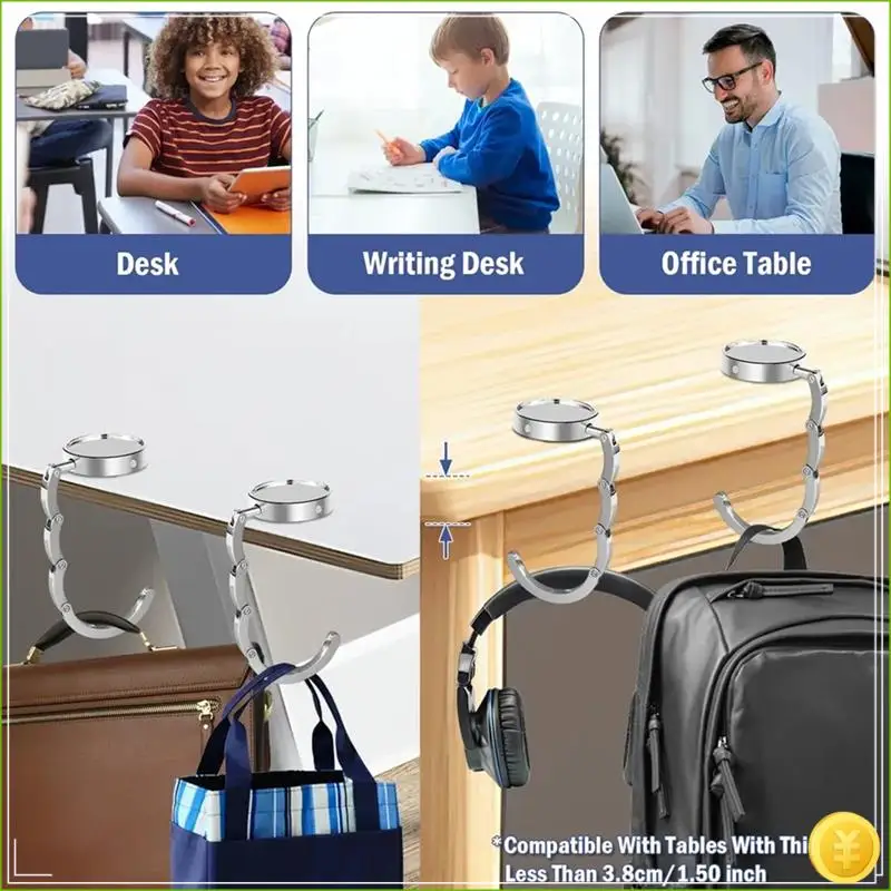 4Pcs Portable Folding Bag Hanger, Practical Folding Bag Hook,Alloy Handbag Table Hook, Multipurpose Purse Key Holder