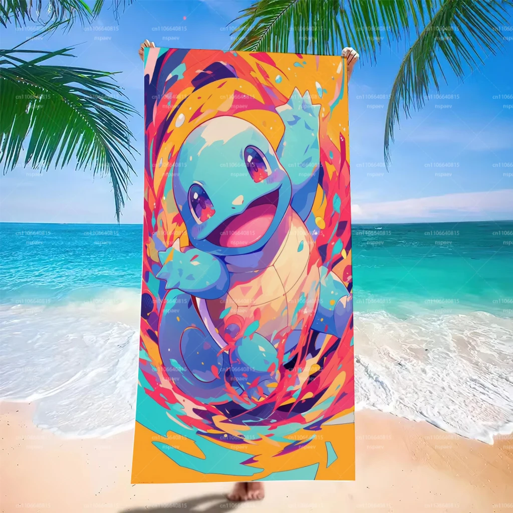 Colorful Squirtle Pokemon Beach Towel, Graffiti Art Design, Ultra Soft Lightweight Towel for Pool Travel