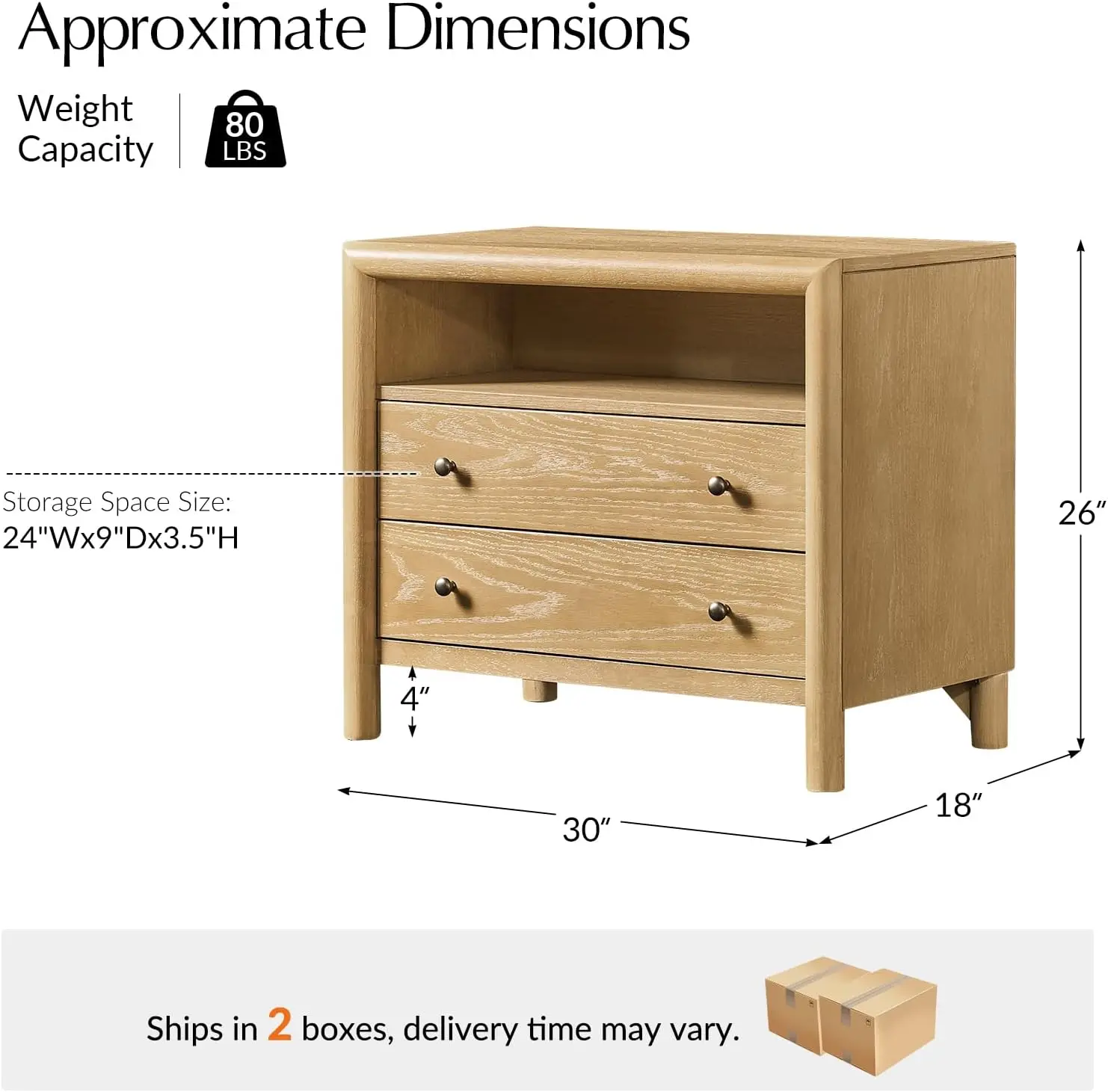 Modern Mid-Century Wood Nightstand Set of 2, 30