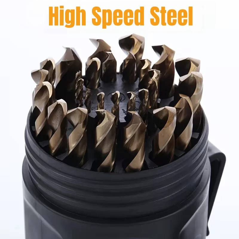 29Pcs Titanium Coated HSS Twist Drill Bit Set SAE Size 135 Degree Point for Metal Drilling Power Tool