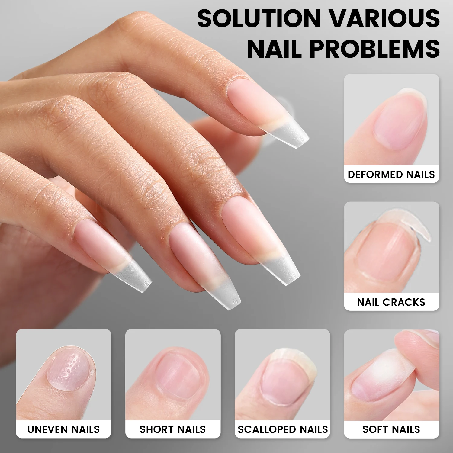 YOKEFELLOW 300 Stück matte künstliche Nägel, Sarg, mittlere T-Form, vollständige Abdeckung, künstliche Nägel, weiche Gel-Nagelspitzen für Nagelverlängerungen