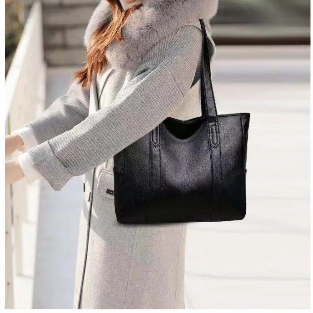 Neue Vintage-Handtasche mit großem Fassungsvermögen, weiche, vielseitige PU-Ledertasche, einfarbige quadratische Einkaufstasche – Detail 10