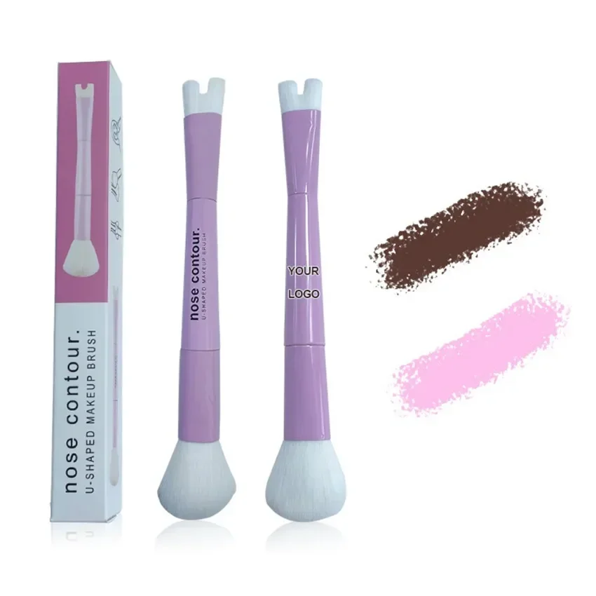 2-in-1 Makeup Brush Custom Logo Pigment Used To Paint U-shaped Nose Profile Blusher Private Label Bulk Cruelty Free Purple Rod