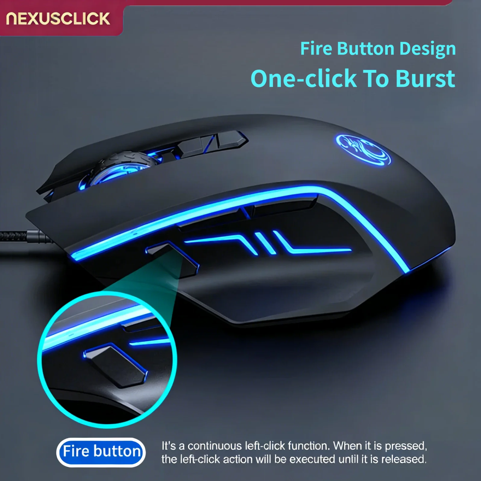 NexusClick USB Wired Gaming Mouse,8 Button Backlit Ergonomic Mice 7200 DPI Backlight Adjustable Optical for Gamer Office Desktop
