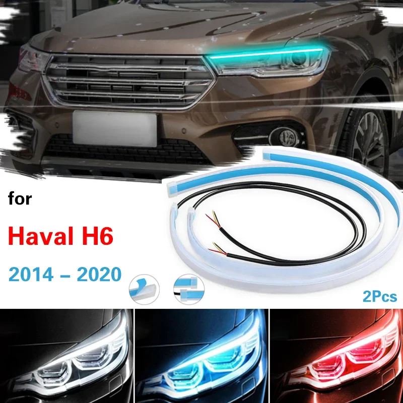 

2pcs LED DRL For Haval H6 2014-2020 Car Daytime Running Light Flexible Strip Auto Headlights Turn Signal Brake Flow Lights 12V