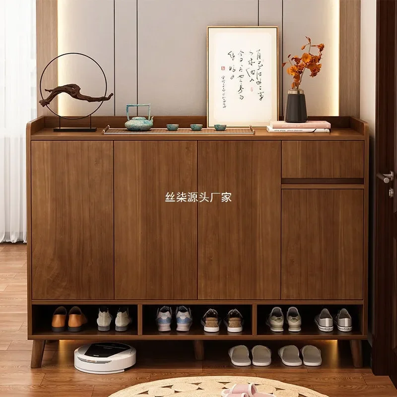 For Home Entrance Solid Wood Shoe Cabinet Dust-proof Chinese Style Entryway Storage Rack Modern