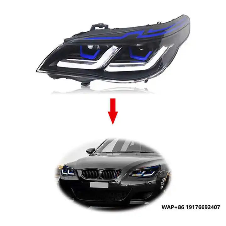 

E60 LED Headlight Assembly with Angel Eyes Projector Lens - Upgrade for 525i 530i 535i Sedan 2003-2010 Blue Eyebrow Headlamp