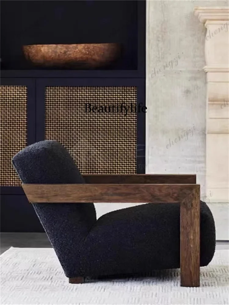 Y136  Nordic wabi-sabi minimalist retro distressed single sofa chair - perfect for lounging in clubs