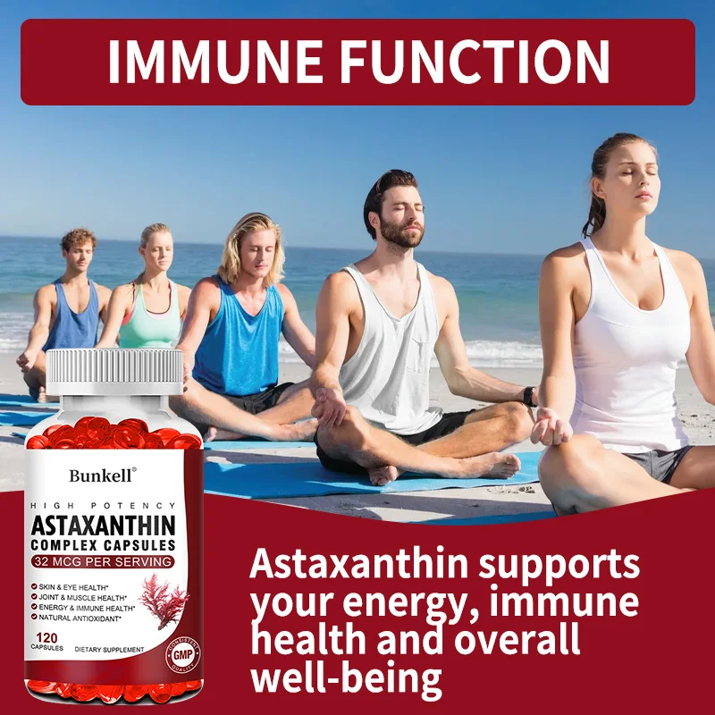 Bunkell Vegan Astaxanthin with Fish Oil & Antratic Krill Oil, Antioxidant, Supports Eye, Skin, Cellular Health, Non-GMO Capsules