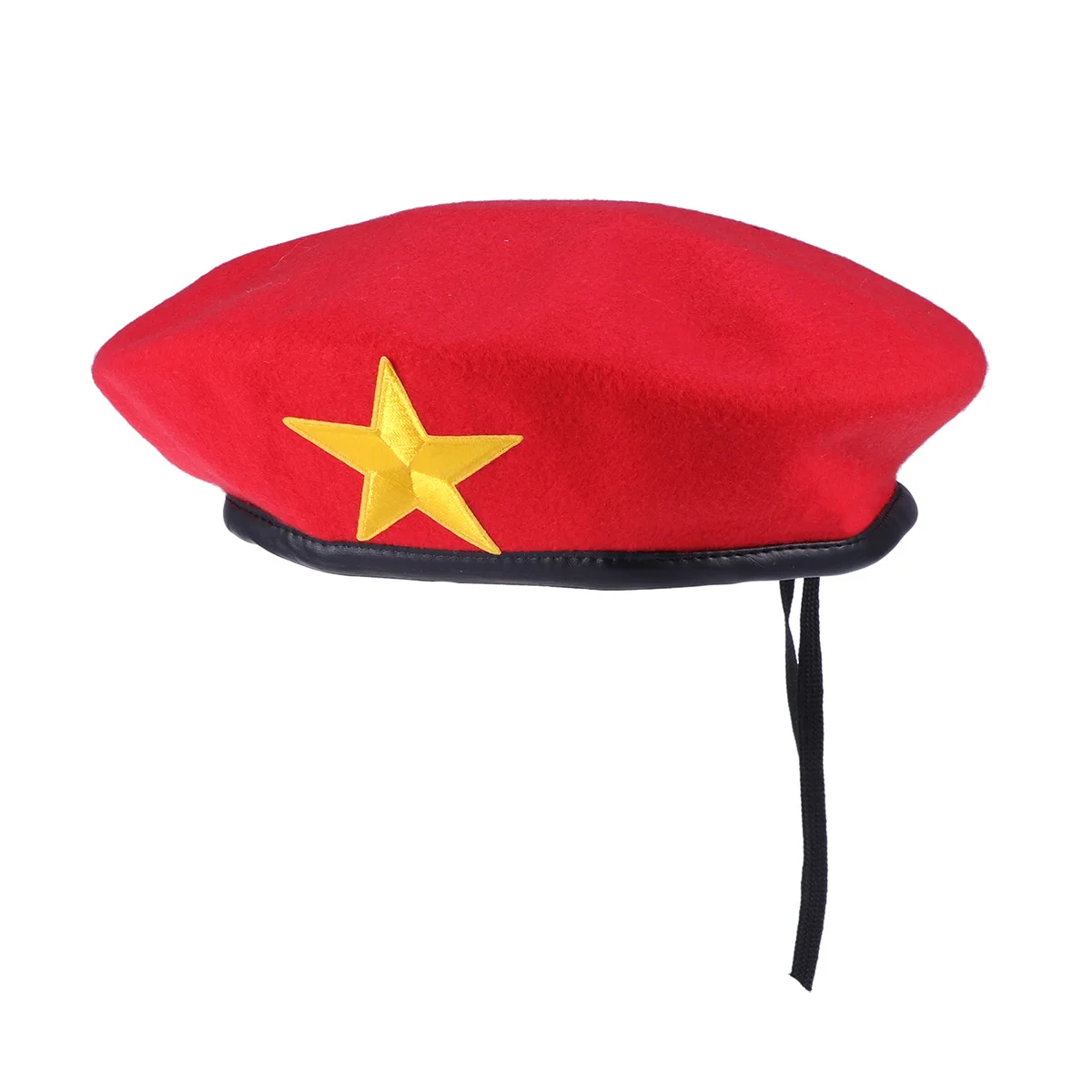 

Stage Performance Hat Woolen Beret With Adjustable Cord Retro Metal Badge Elegant Headwear For Party Costume