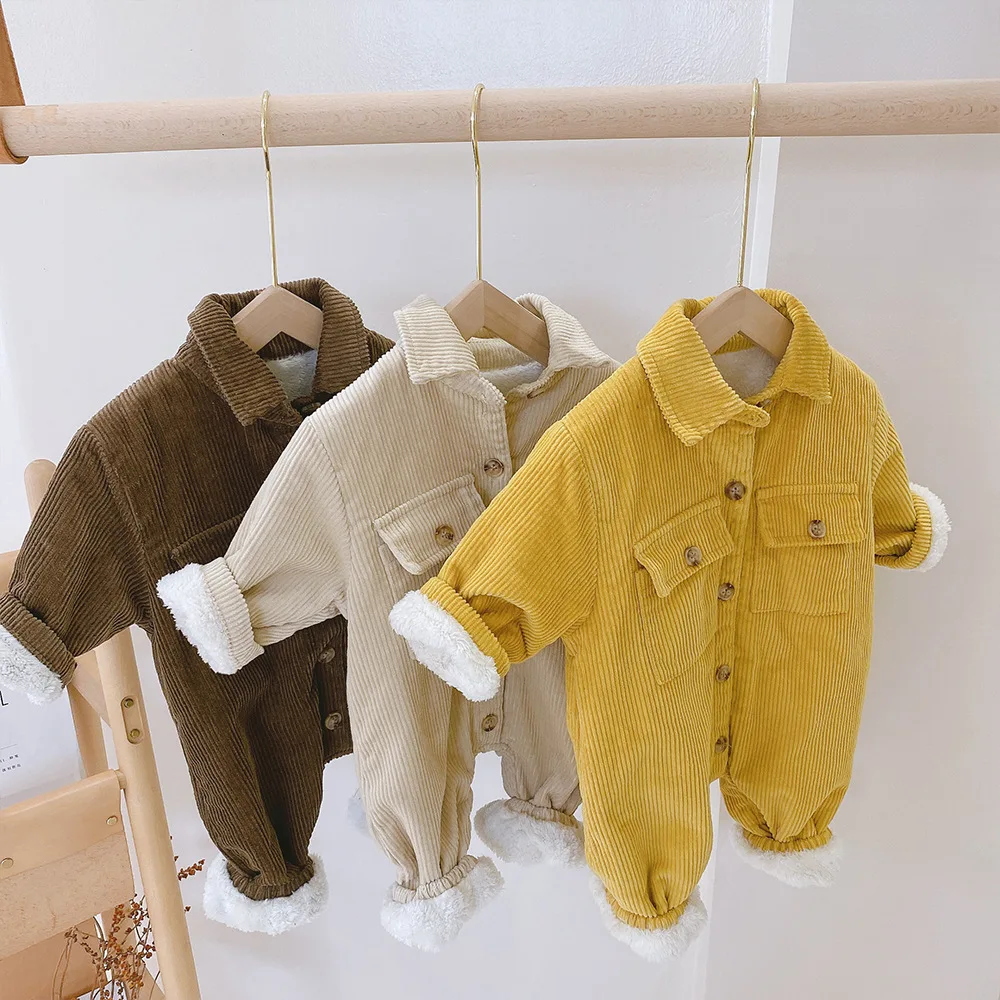 Baby kleidung koreanischen Stil Herbst Winter Cord verdickt warme Baby Stram pler einfarbig lässig einfach warm Baby kleidung