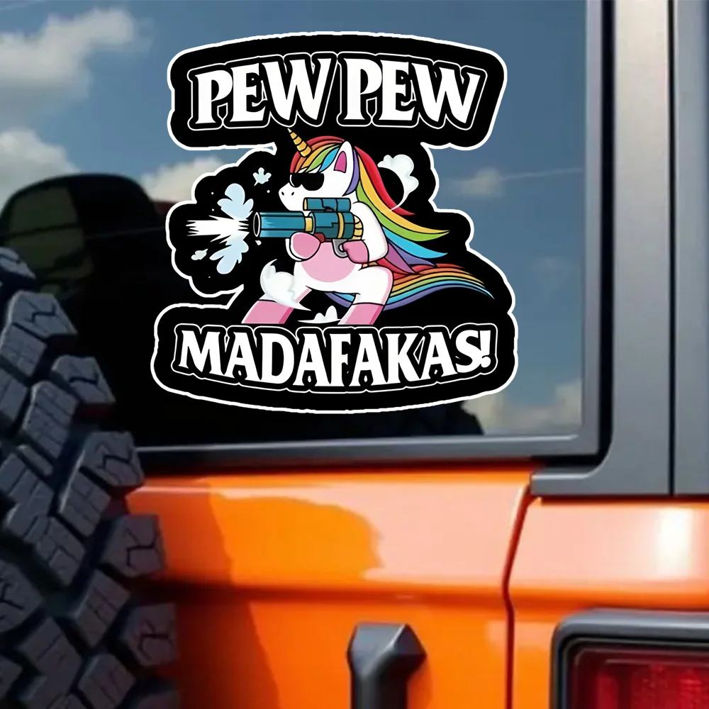 2-Pack 12x13cm, Unicorn Pew Madafakas Self-Adhesive Vinyl Sticker for Cars, Trucks, Motorcycles, Laptops, Windows, Glass,
