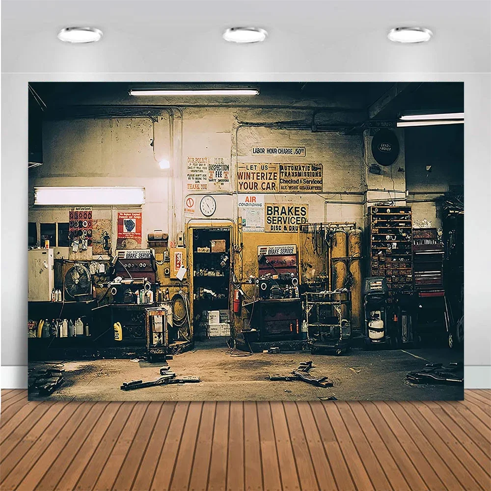 Auto Reparatur Lager Fotografie Hintergrund Junge Geburtstag Porträt Schraubenschlüssel Automobil Mechaniker Party Banner Kind Baby Fotostudio