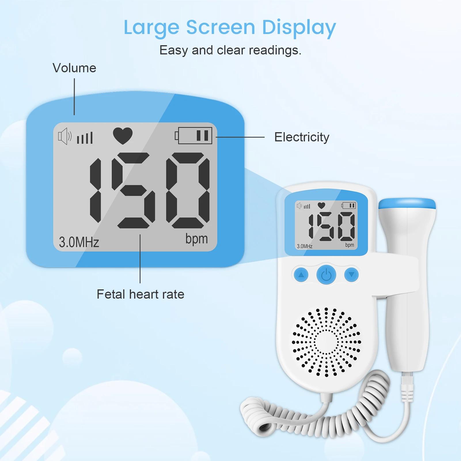 Detector ultrassônico da frequência cardíaca do bebê, monitor fetal da frequência cardíaca, doppler fetal, 3mhz