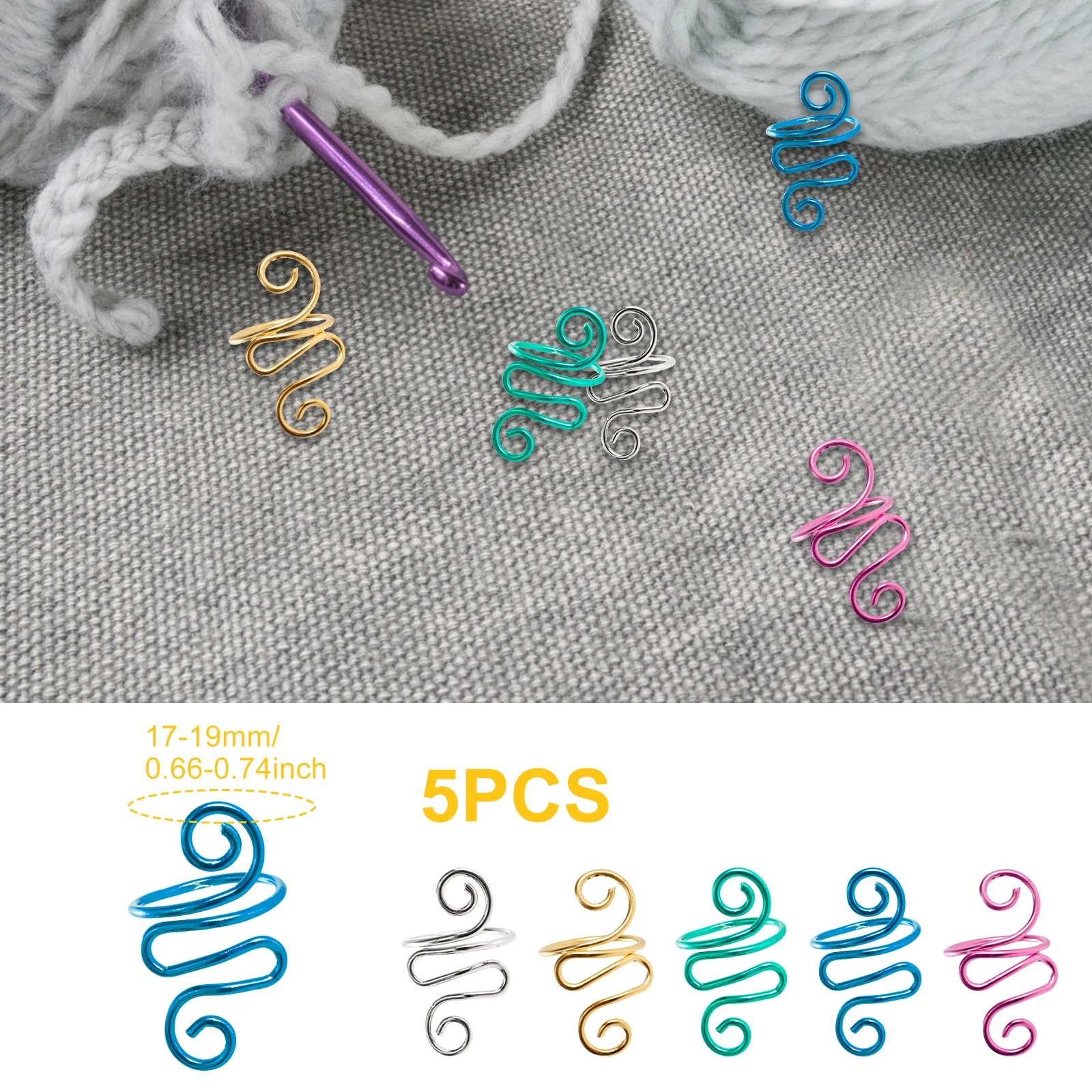 5Pcs Crochet Tension Ring for Finger Lefties and Righties Yarn Tension Control Ring Alloy Crochet Tension Ring for Crochet Lover