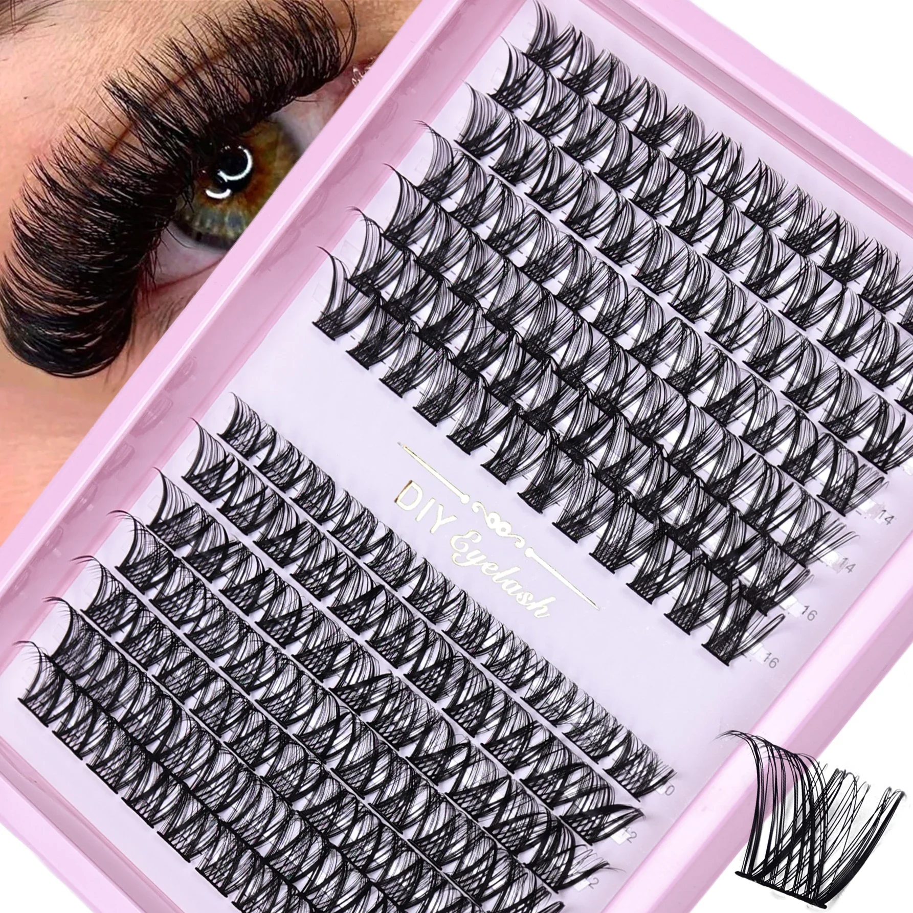 161pcs Cluster Lashes 10-16mm Wispy Individual Lashes Natural Look Lash D Curl Fluffy Cluster Lashes DIY Eyelash Extension