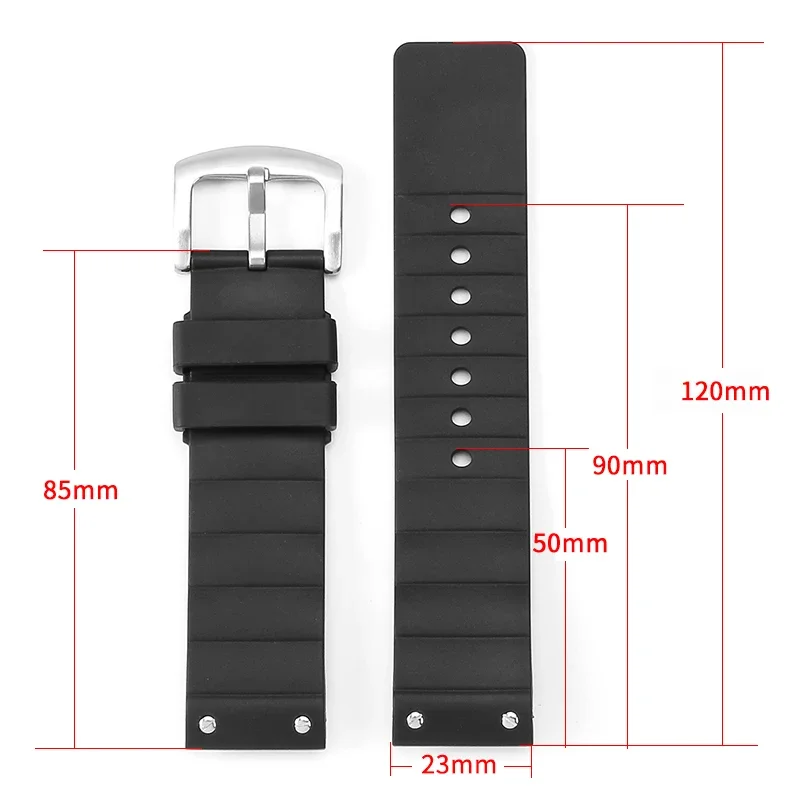 For Cartier 23mm Flat Interface Rubber Watch Strap Black Santos Sandoz Solid Buckle Flexible Comfortable-wearing Silicone Band