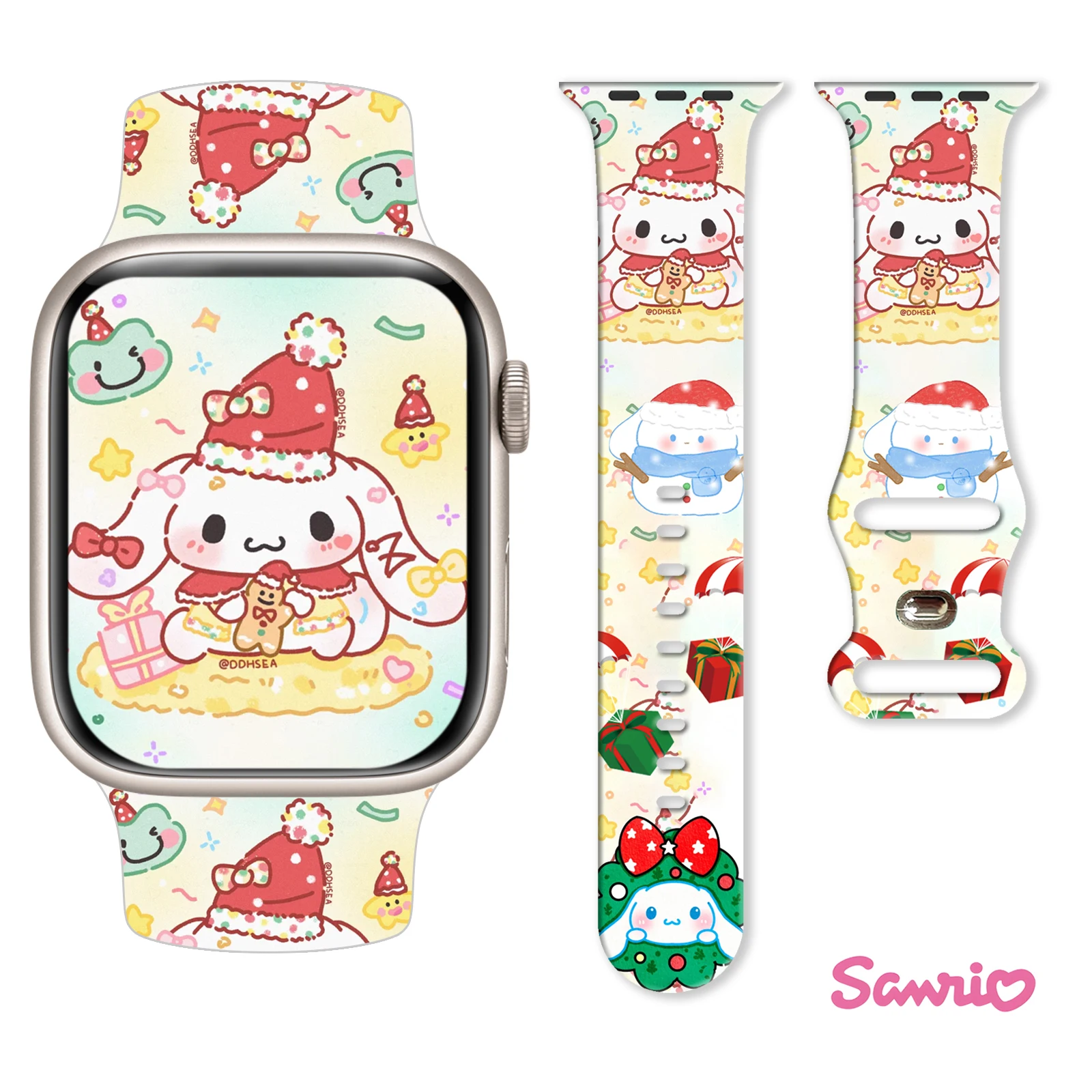 

Sanrio Christmas Cozy Cinnamoroll Print Strap for Apple Watch 11/10/9/8/7/SE, Soft Silicone Replacement Band 46mm/45mm/44mm/42mm
